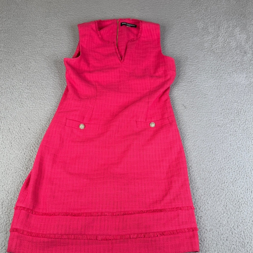 Karl Lagerfeld Paris Dress Womens 12 Pink Tweed Shift Fringed Sheath Sleeveless